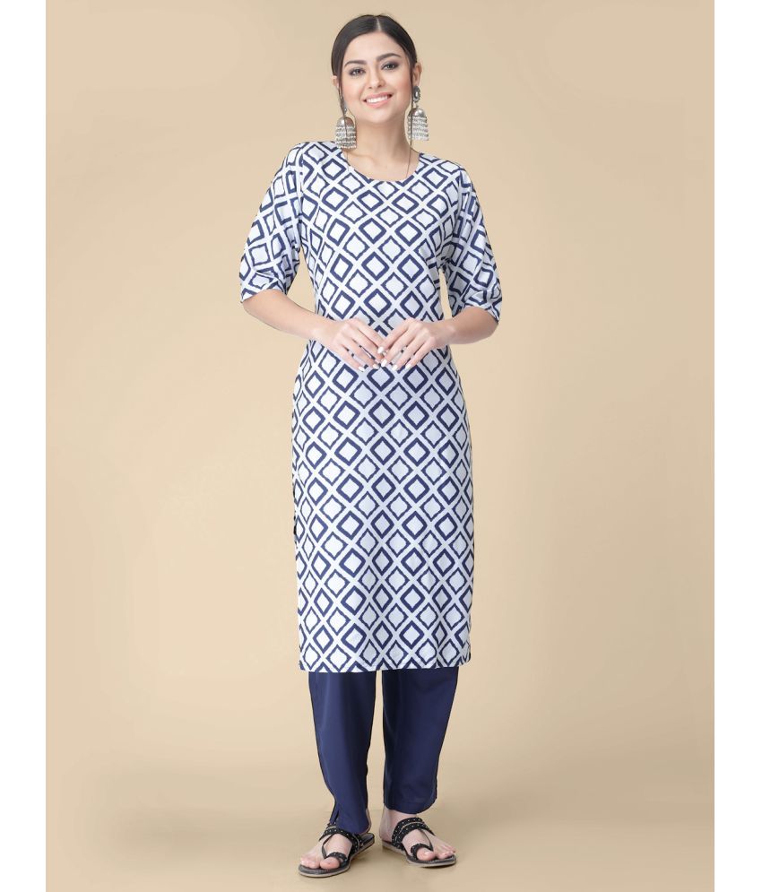     			Etnicbasket - Navy Blue Crepe Women's Straight Kurti ( Pack of 1 )