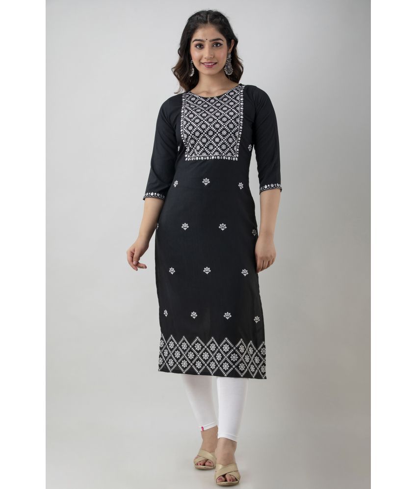     			KRISKA - Black Rayon Women's Straight Kurti ( Pack of 1 )