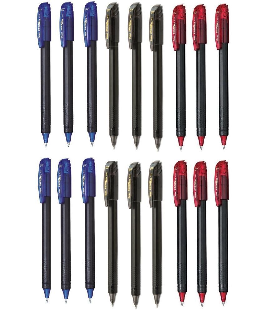     			Pentel Energel Bl417 - 6 Blue + 6 Black + 6 Red Ink Color Roller Ball Pen (Pack Of 18, Blue + Black + Red)