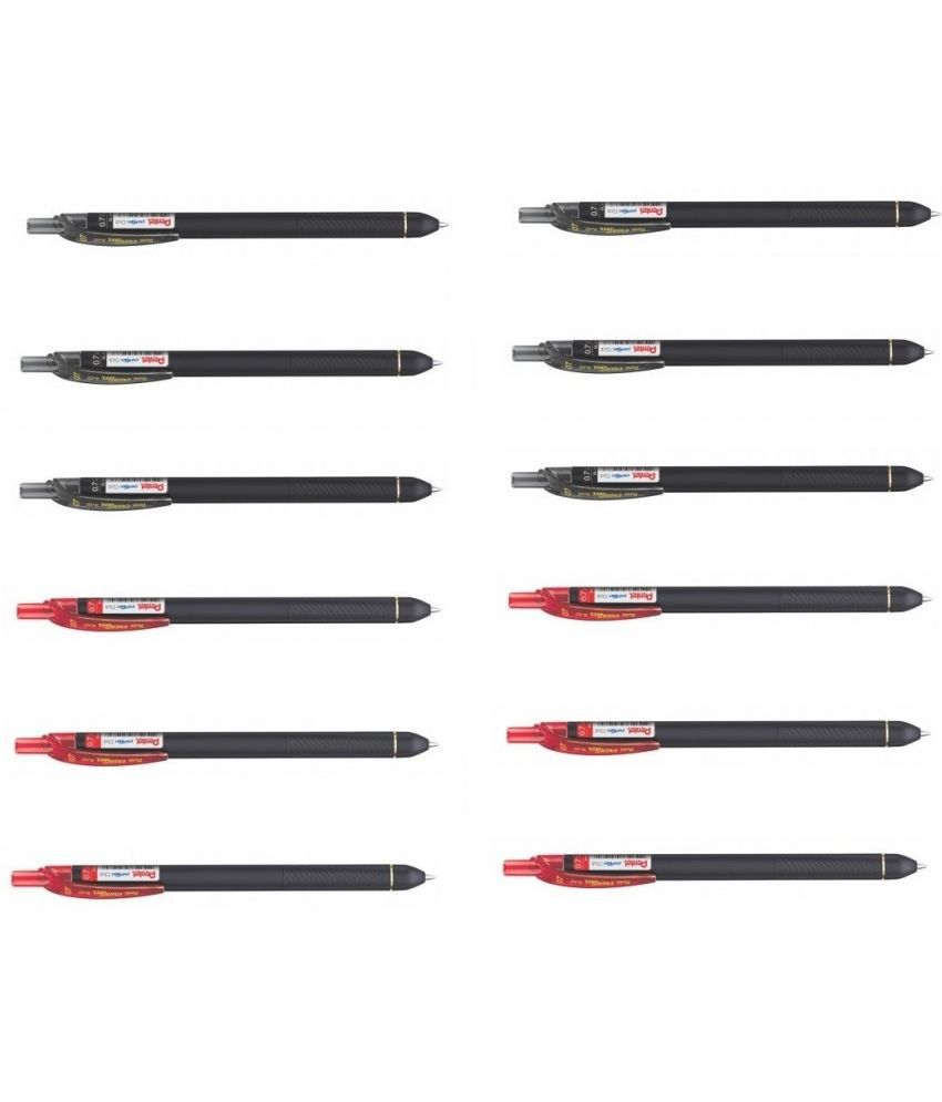     			Pentel Energel Click Bl-437R 6 Black + 6 Red Ink Color Roller Ball Pen (Pack Of 12, Black + Red)