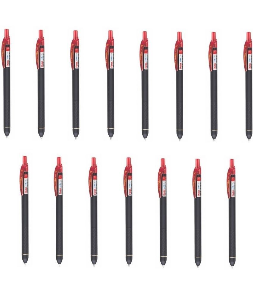     			Pentel Energel Click Bl-437R Red Ink Color Roller Ball Pen (Pack Of 15, Red, Black)