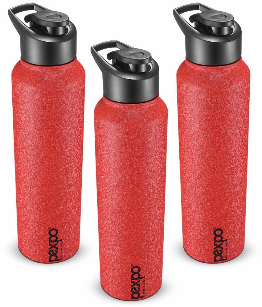     			PEXPO 750 ml Stainless Steel Sports Water Bottle (Set of 3, Red, Chromo)