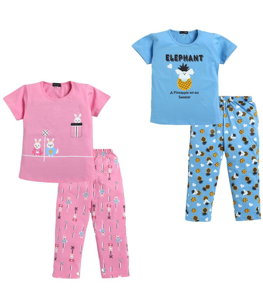     			Todd N Teen Pack of 2 Girls Cotton Top With Pajama ( Multi )