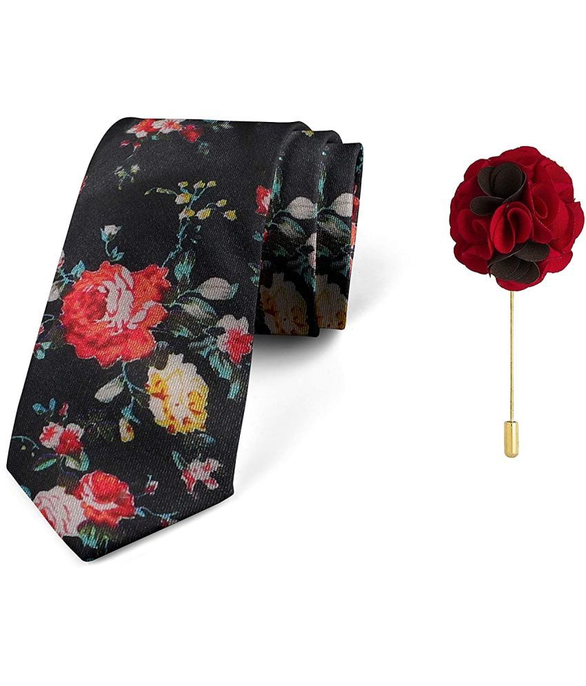     			Axlon Black Floral Silk Necktie