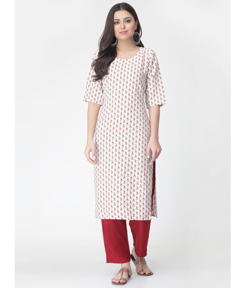     			Etnicbasket - Cream Crepe Women's Straight Kurti ( Pack of 1 )