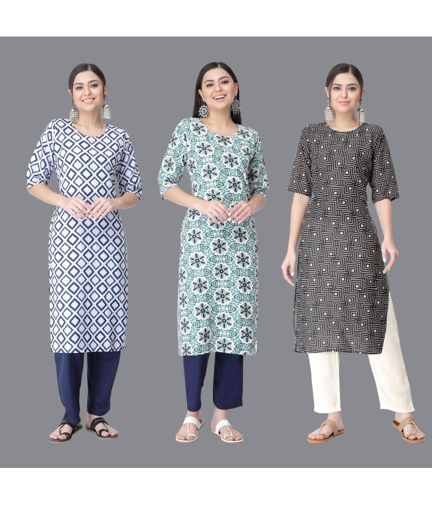     			Etnicbasket - Multicolor Crepe Women's Straight Kurti ( Pack of 3 )