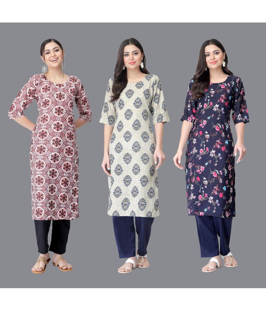     			Etnicbasket - Multicolor Crepe Women's Straight Kurti ( Pack of 3 )