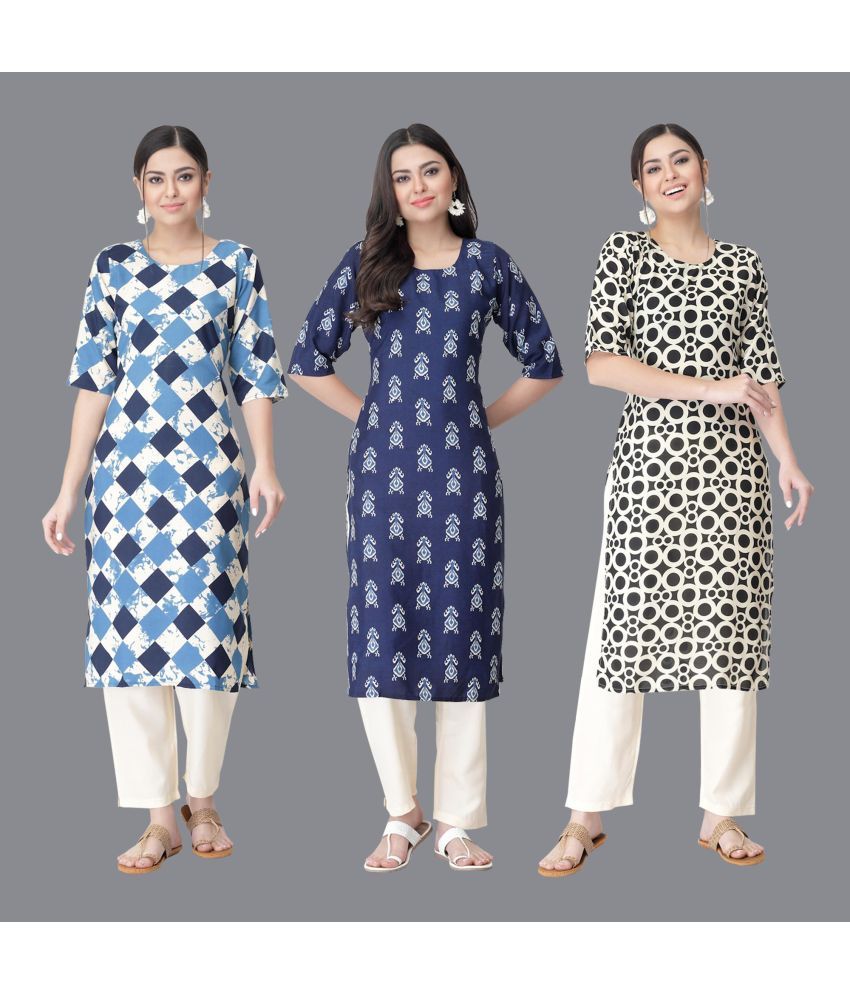     			Etnicbasket - Multicolor Crepe Women's Straight Kurti ( Pack of 3 )