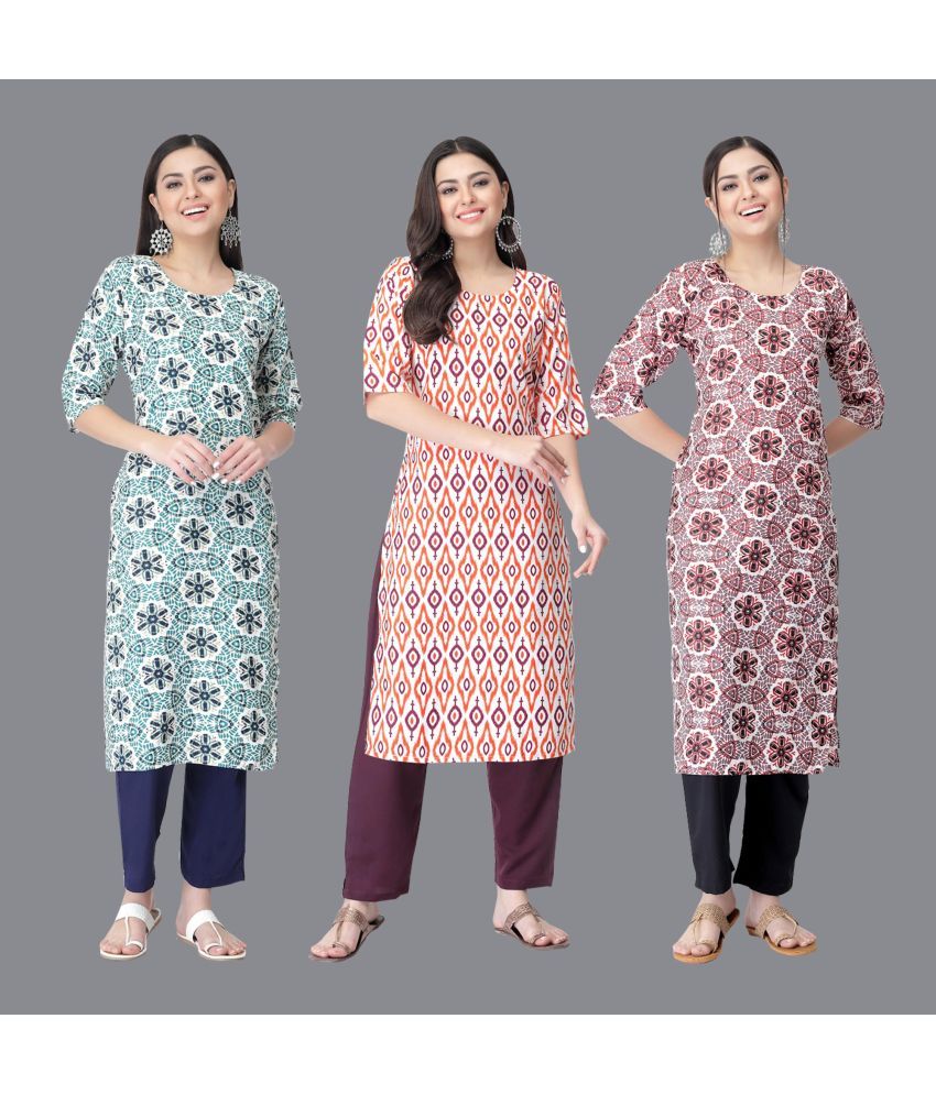     			Etnicbasket - Multicolor Crepe Women's Straight Kurti ( Pack of 3 )