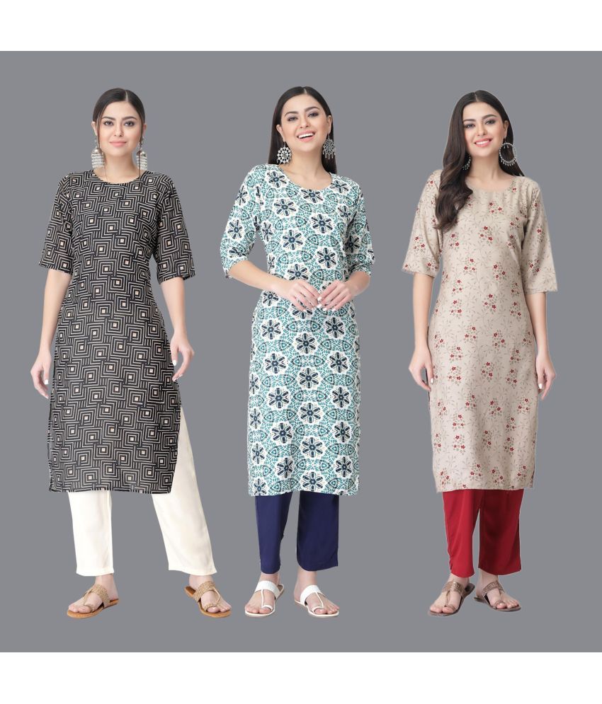     			Etnicbasket - Multicolor Crepe Women's Straight Kurti ( Pack of 3 )