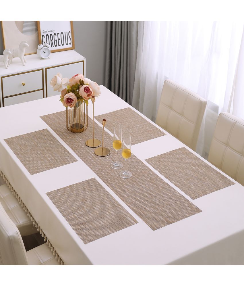     			HOKIPO PVC 4 Seater Table Runner & Mats ( 135 cm x 30 cm ) Set of 5 - Beige