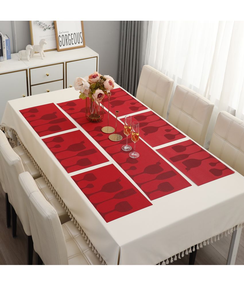     			HOKIPO PVC 6 Seater Table Runner & Mats ( 135 cm x 30 cm ) Set of 7 - Red