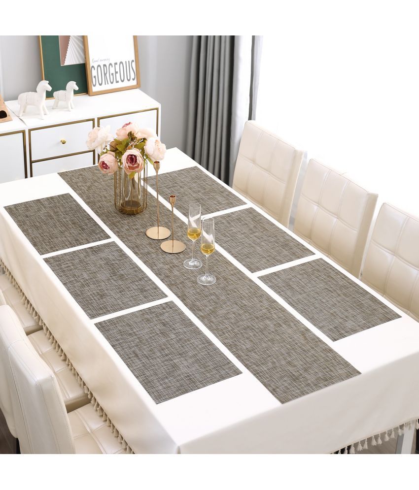     			HOKIPO PVC 6 Seater Table Runner & Mats ( 180 cm x 30 cm ) Set of 7 - Gray