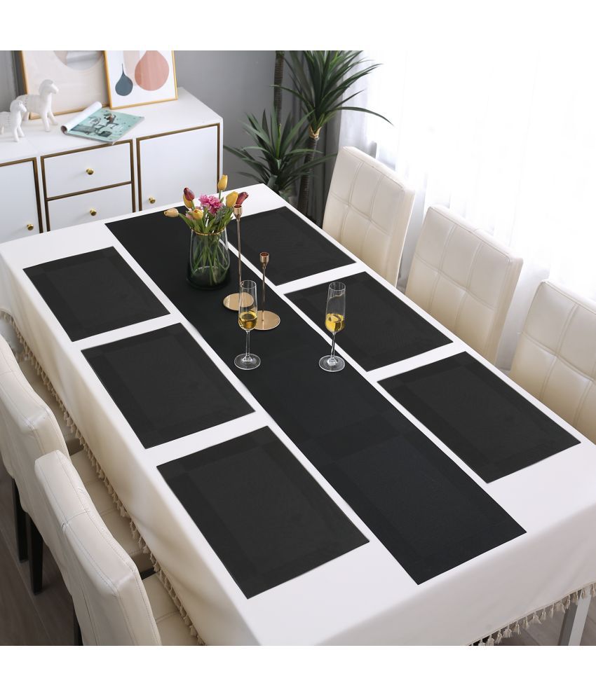     			HOKIPO PVC 6 Seater Table Runner & Mats ( 180 cm x 30 cm ) Set of 7 - Black