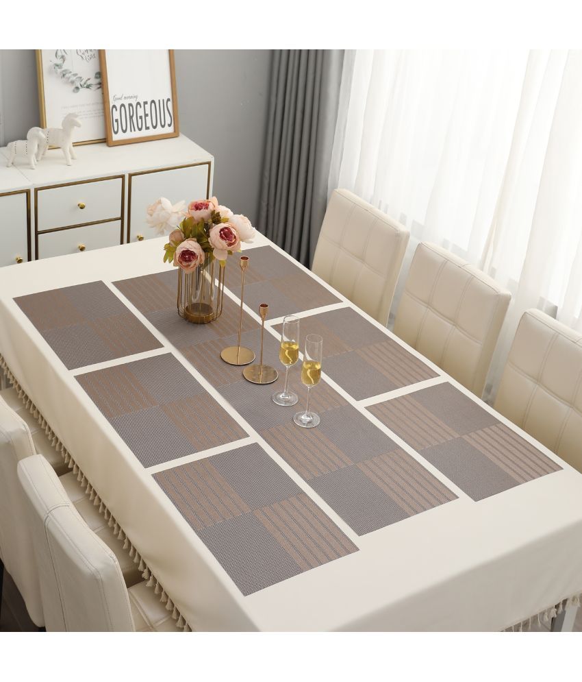     			HOKIPO PVC 6 Seater Table Runner & Mats ( 135 cm x 30 cm ) Set of 7 - Brown