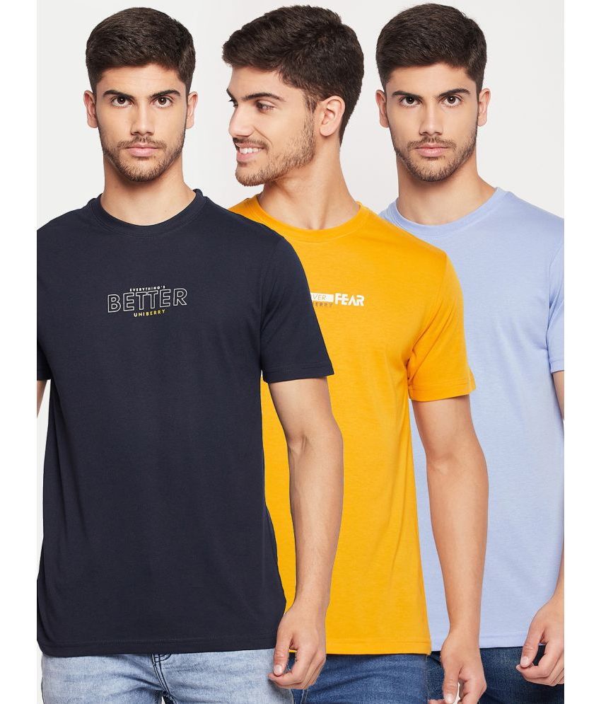     			UNIBERRY - Navy Cotton Blend Regular Fit Men's T-Shirt ( Pack of 3 )