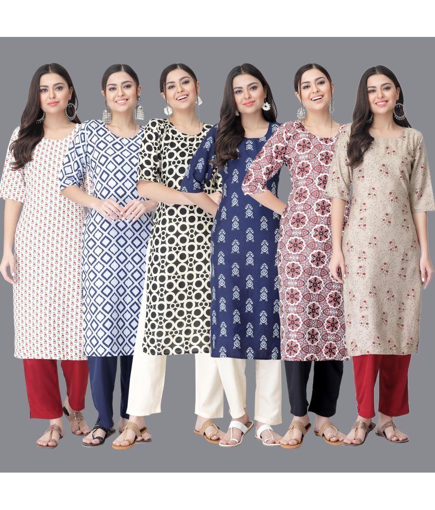     			Ethnicbasket - Multicolor Crepe Women's Straight Kurti ( Pack of 6 )