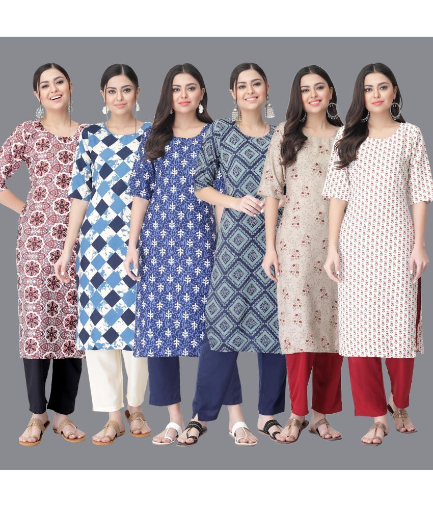     			Ethnicbasket - Multicolor Crepe Women's Straight Kurti ( Pack of 6 )