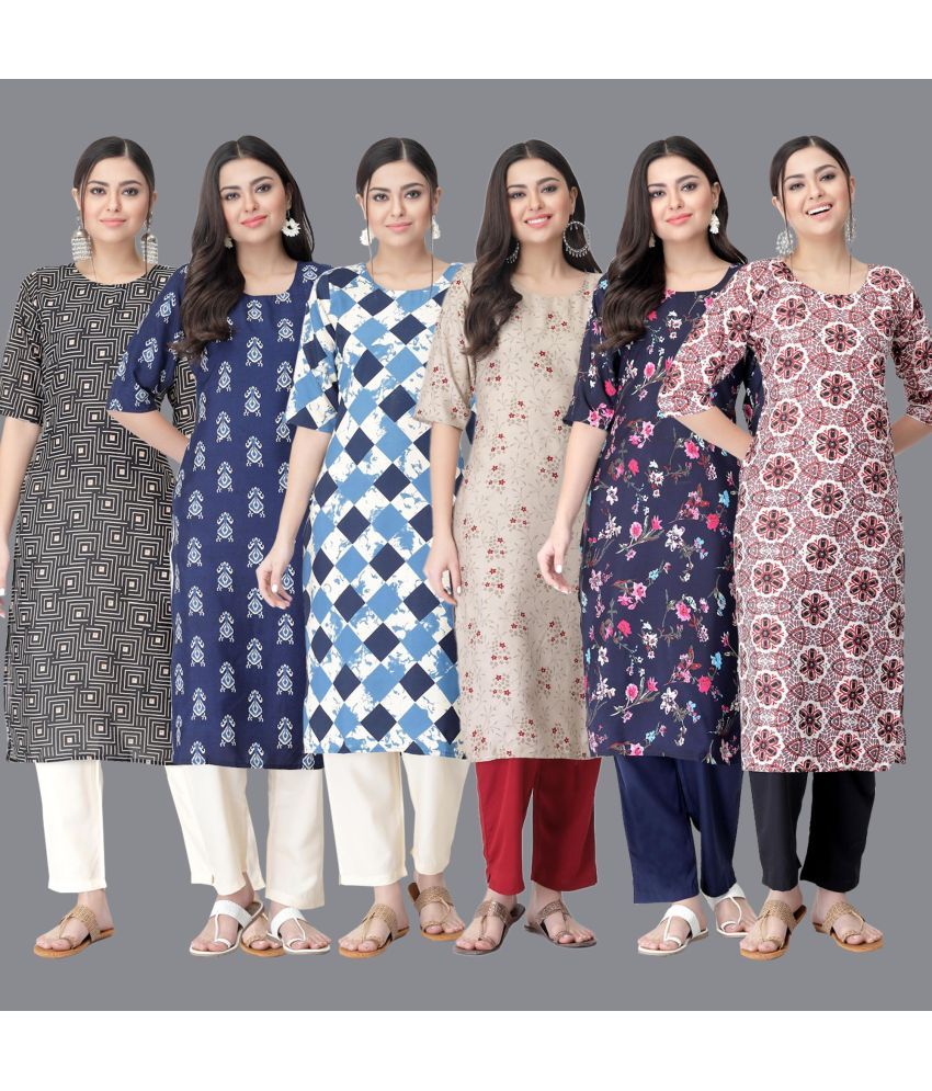     			Ethnicbasket - Multicolor Crepe Women's Straight Kurti ( Pack of 6 )