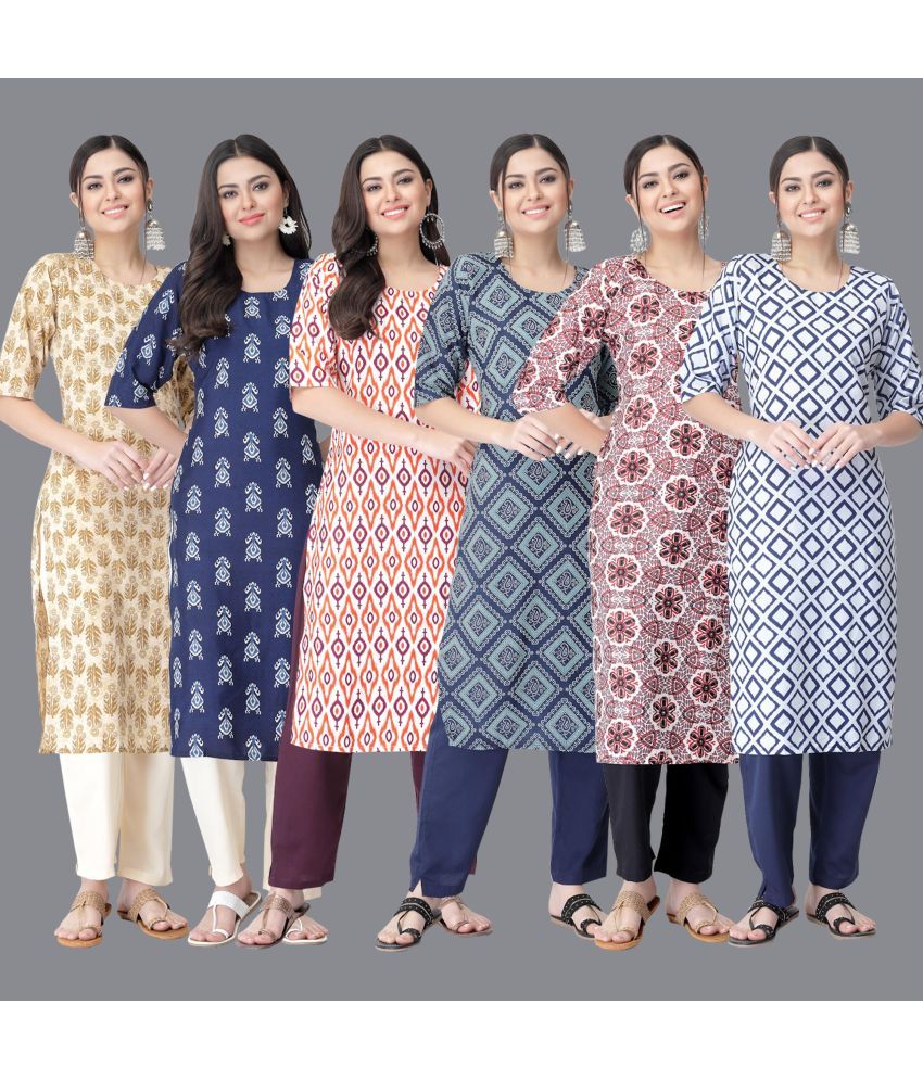     			Ethnicbasket - Multicolor Crepe Women's Straight Kurti ( Pack of 6 )