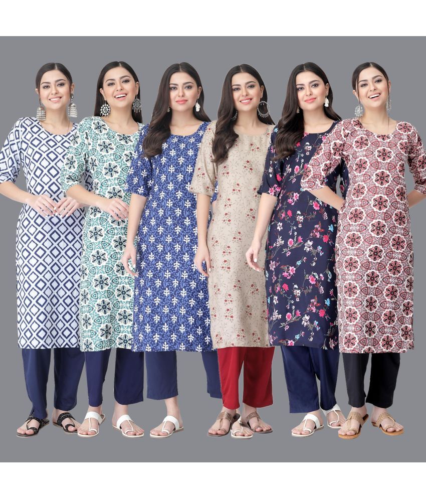     			Ethnicbasket - Multicolor Crepe Women's Straight Kurti ( Pack of 6 )