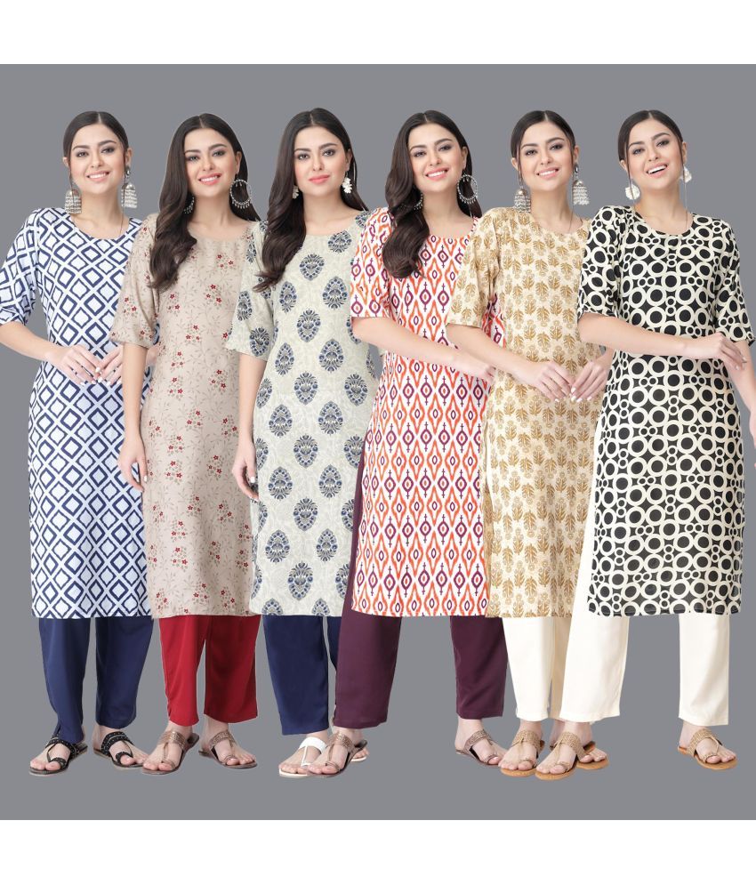     			Ethnicbasket - Multicolor Crepe Women's Straight Kurti ( Pack of 6 )