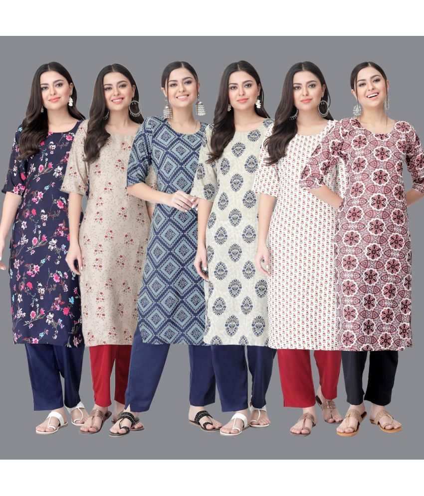     			Ethnicbasket - Multicolor Crepe Women's Straight Kurti ( Pack of 6 )