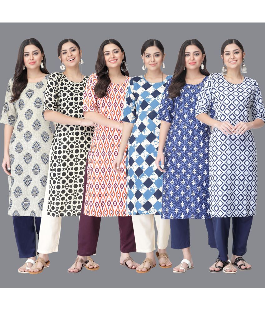     			Ethnicbasket - Multicolor Crepe Women's Straight Kurti ( Pack of 6 )