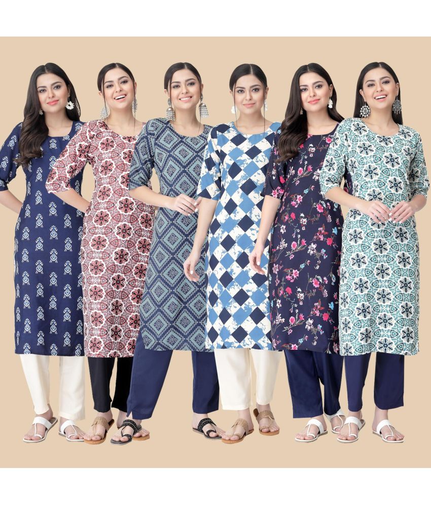     			1 Stop Fashion - Multicolor Crepe Women's Straight Kurti ( Pack of 6 )