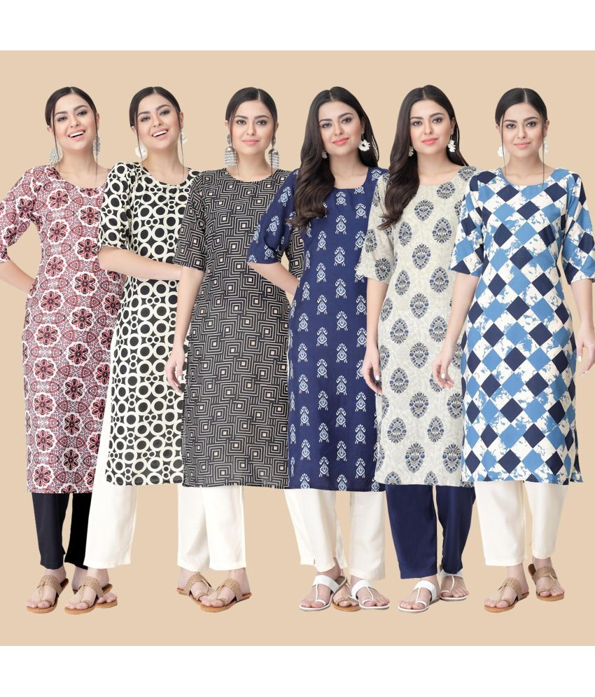     			1 Stop Fashion - Multicolor Crepe Women's Straight Kurti ( Pack of 6 )