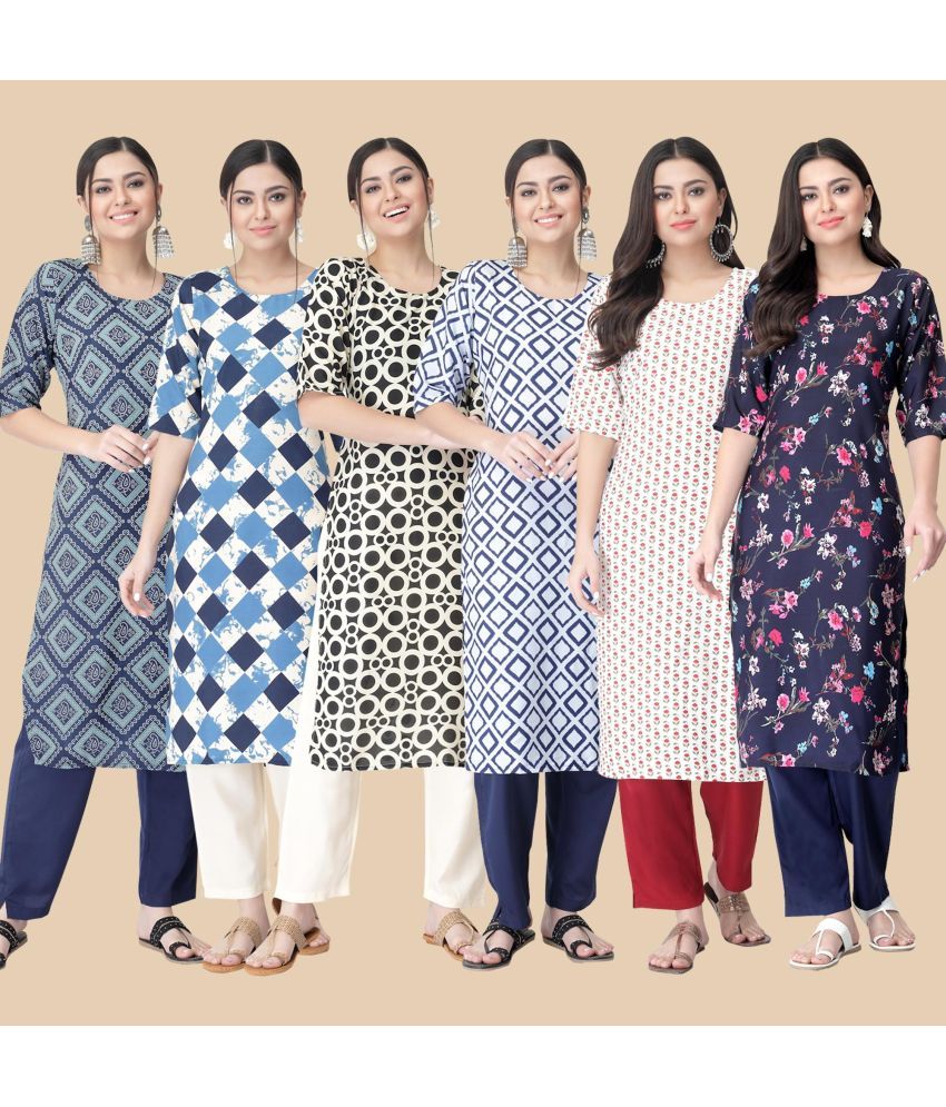     			1 Stop Fashion - Multicolor Crepe Women's Straight Kurti ( Pack of 6 )