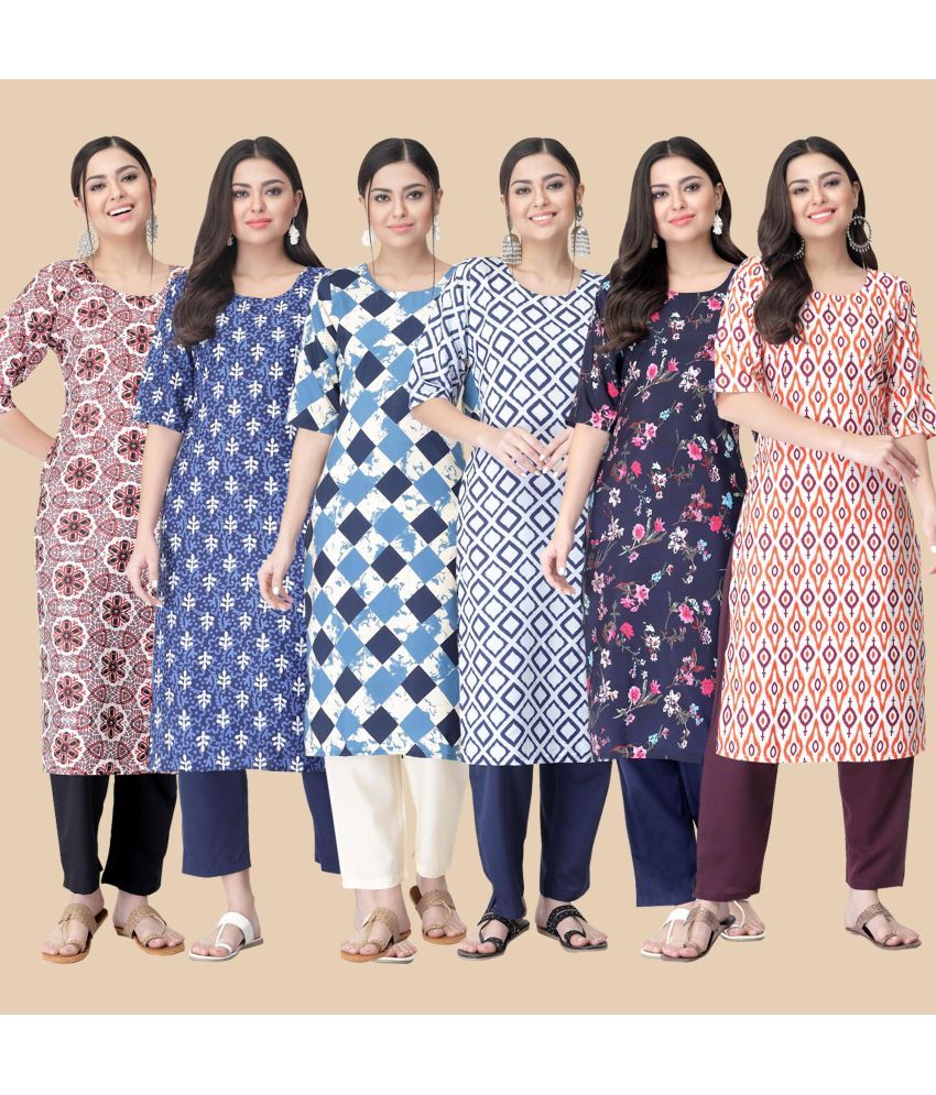     			1 Stop Fashion - Multicolor Crepe Women's Straight Kurti ( Pack of 6 )