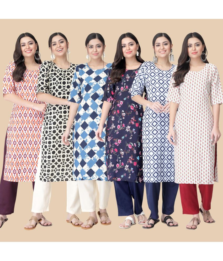     			1 Stop Fashion - Multicolor Crepe Women's Straight Kurti ( Pack of 6 )