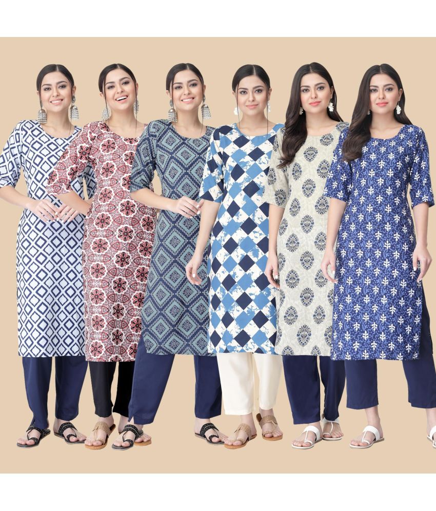     			1 Stop Fashion - Multicolor Crepe Women's Straight Kurti ( Pack of 6 )