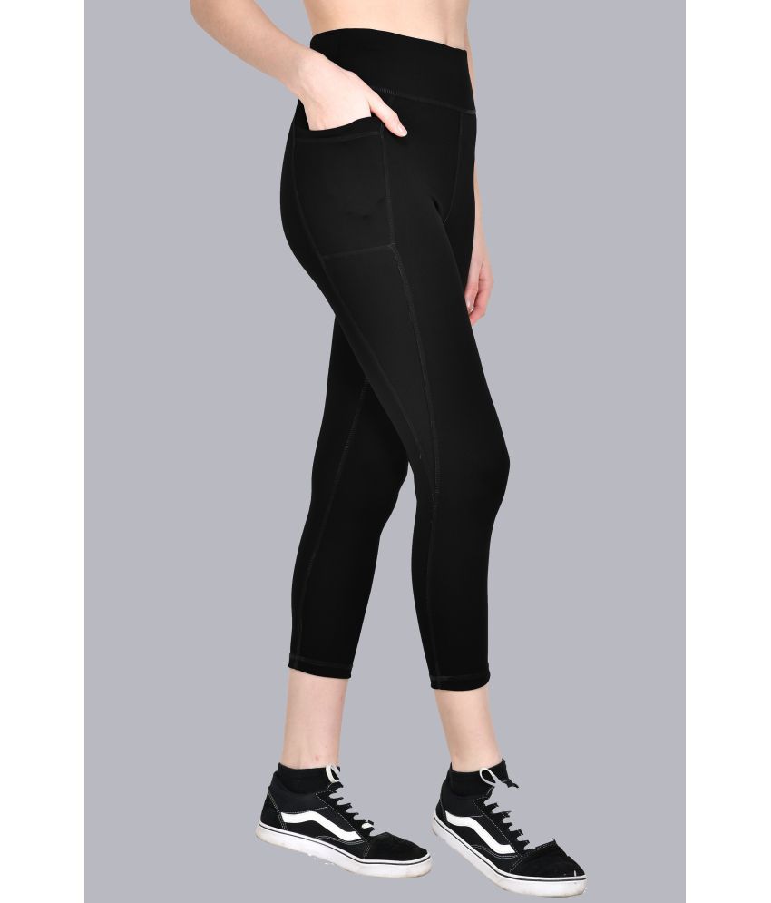     			ACTIWIN Black Polyester Lycra Solid Capri - Single