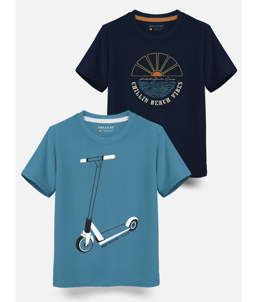     			HELLCAT - Navy Blue Cotton Blend Boy's T-Shirt ( Pack of 2 )