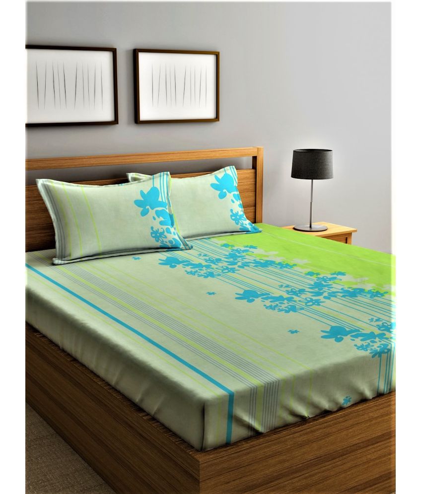     			Home Sizzler Glace Cotton Floral Double Bedsheet with 2 Pillow Covers - Green