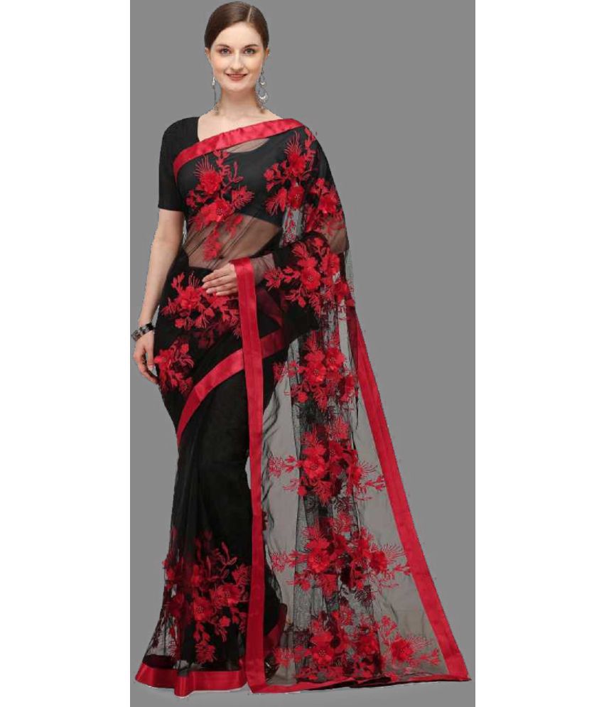     			Kenofy Sarees - Black Net Saree With Blouse Piece ( Pack of 1 )