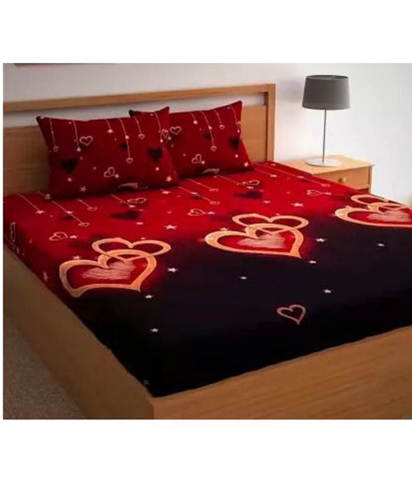     			SWEEKAR HOME DECOR Microfiber Abstract Double Bedsheet with 2 Pillow Covers - Red