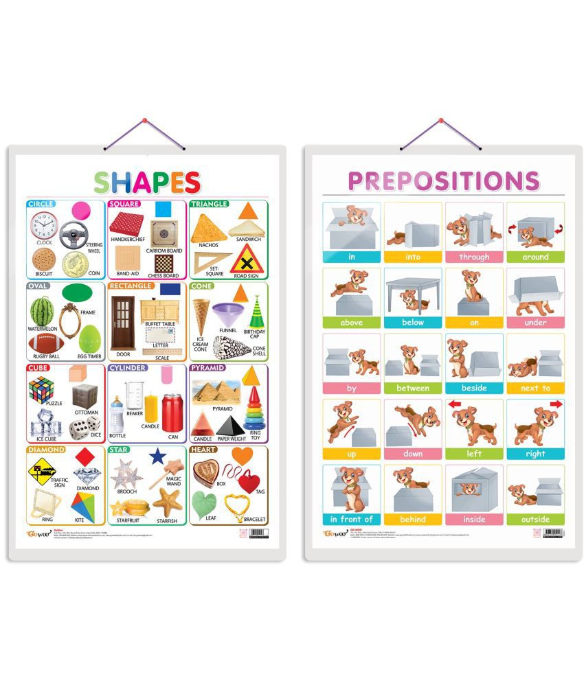     			Set of 2 Shapes and PREPOSITIONS Early Learning Educational Charts for Kids | 20"X30" inch |Non-Tearable and Waterproof | Double Sided Laminated | Perfect for Homeschooling, Kindergarten and Nursery Students