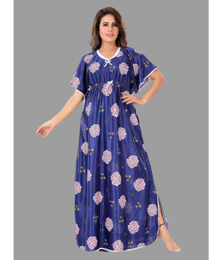     			BAILEY SELLS - Blue Satin Women's Nightwear Kaftan Night Dress ( Pack of 1 )