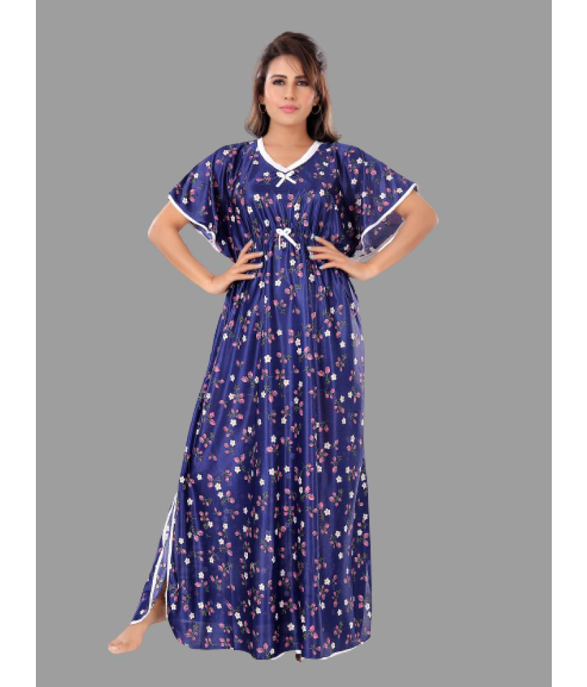     			BAILEY SELLS - Blue Satin Women's Nightwear Kaftan Night Dress ( Pack of 1 )