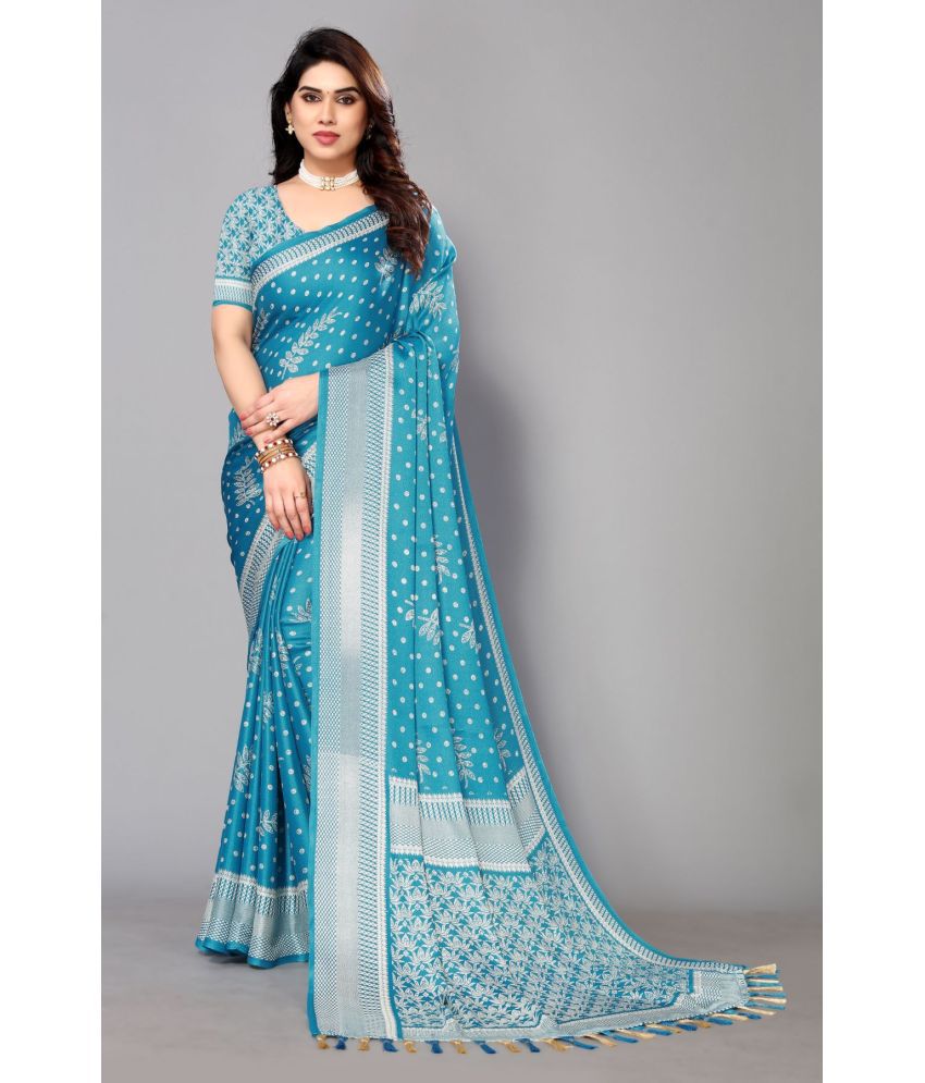     			FABMORA - SkyBlue Brasso Saree With Blouse Piece ( Pack of 1 )
