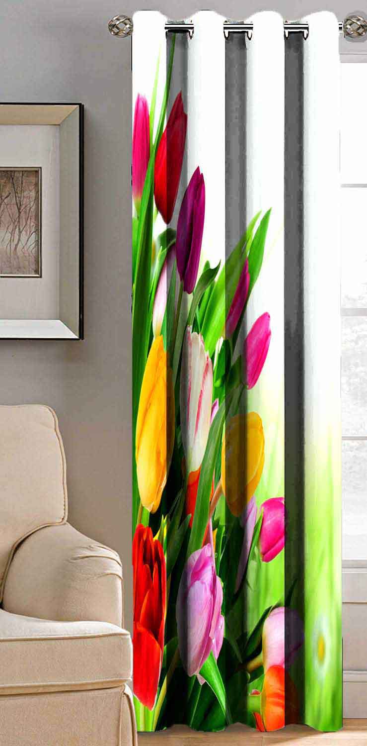    			BELLA TRUE Floral Semi-Transparent Eyelet Curtain 7 ft Pack of 1 Multicolor