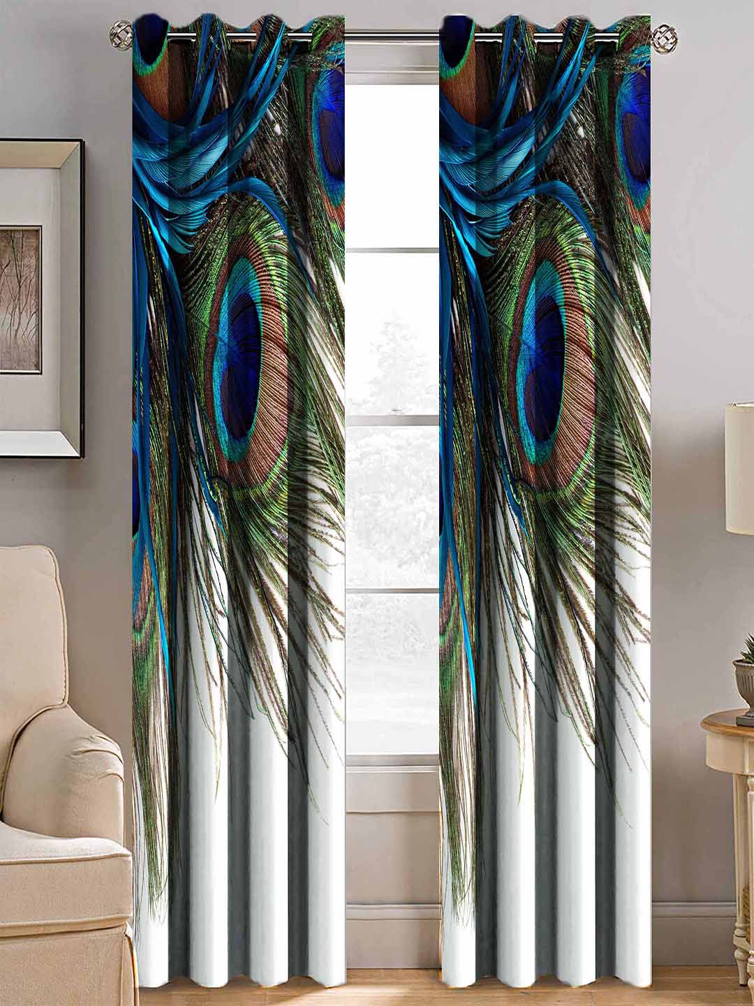     			HOMETALES - Set of 2 Door Digital Printed Semi-Transparent Eyelet Polyester Multi Color Curtains ( 212 x 120 cm )