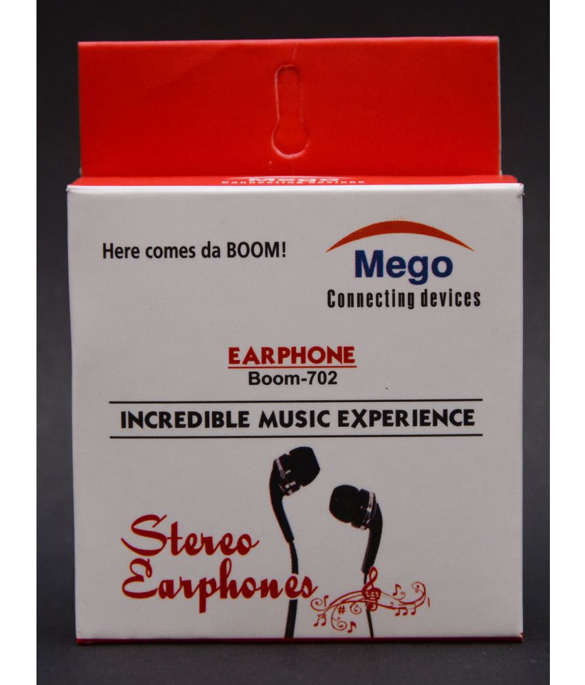     			MEGO MEGO BOOM 702 In Ear Wired Earphone Hours Playback 3.5 mm IPX6(Water Resistant) Noise Isolation -Bluetooth Black