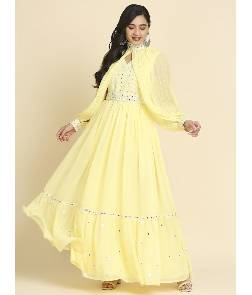     			Madhuram Textiles - Yellow Chiffon Women's Gown ( Pack of 1 )