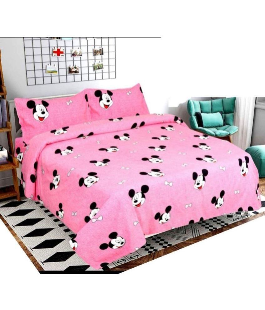     			SWEEKAR HOME DECOR Microfiber Humor & Comic Double Bedsheet with 2 Pillow Covers - Pink