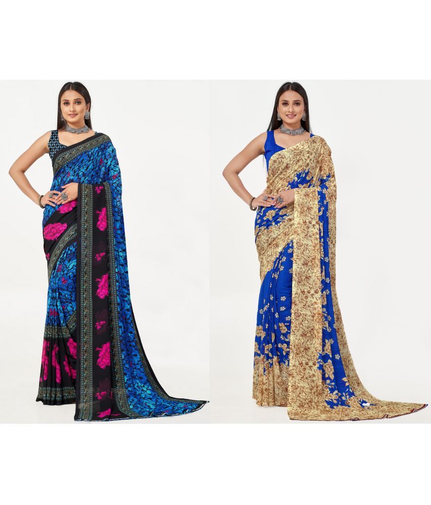     			LEELAVATI - Blue Georgette Saree With Blouse Piece ( Pack of 2 )