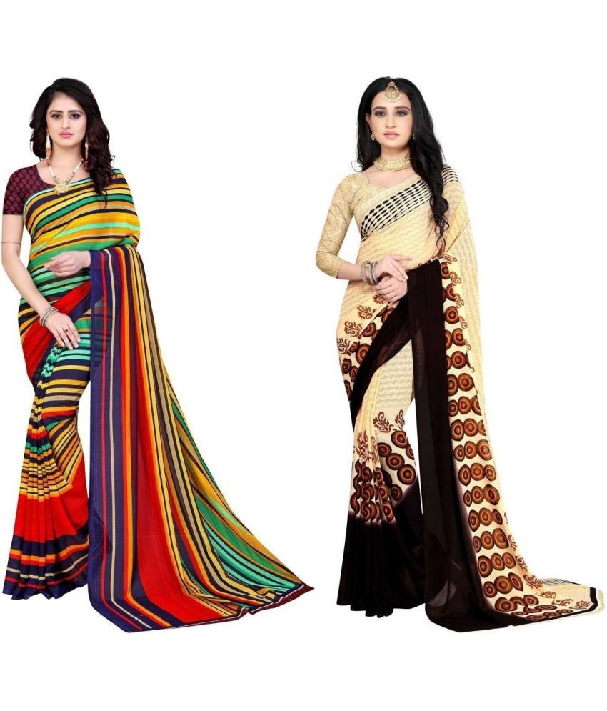     			LEELAVATI - Cream Georgette Saree With Blouse Piece ( Pack of 2 )